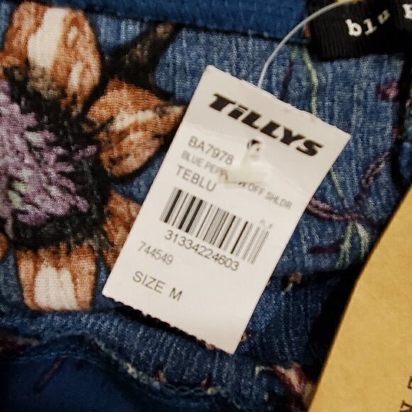 Blue Pepper Womens Blue Floral Boho Off‎ The Shoulder Blouse Top Size M NWT - Picture 3 of 9